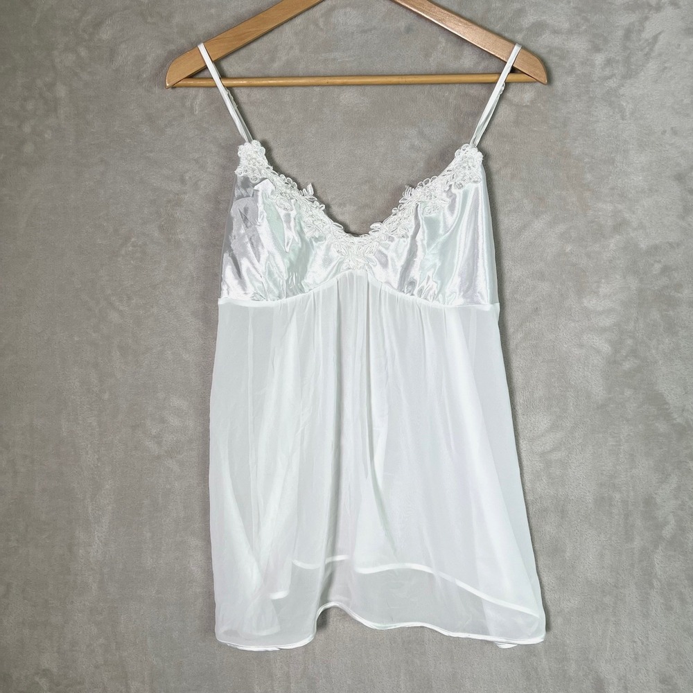 Y2K Apt 9 Sheer Babydoll Cami Top L White Lace Coquette Fairycore Flowy Romantic